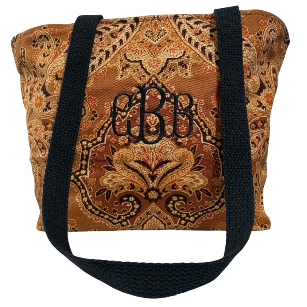Monogramed Burnt Orange Paisley Tote Bag